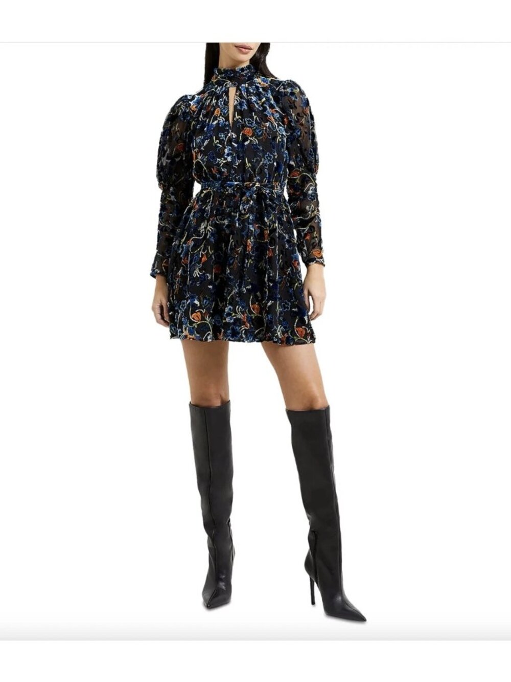 French Connection Avery Burnout Velvet Mini Dress Size 0 - New with Tags - Picture 4 of 9
